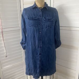 Loft Women’s Blue Lightweight Denim Roll-Up Sleeve Button Down Dress Size 4